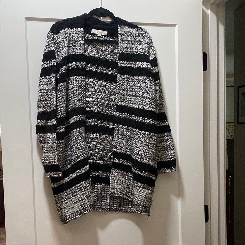 LOFT Black and White Geometric Cardigan Sweater